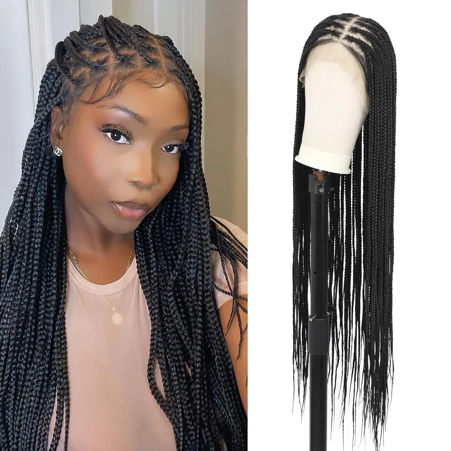 Long 34-Inch Synthetic Braided Wig, 360 Full Lace Front, Adjustable Fit Sdc7802677b4c46f28ba765b2444c2  main image 2