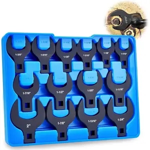 14 Piece Crows Foot Wrench Set, SAE Shockit Crows Foot for 1-1/16" to 2" Flare Nuts for 1/2" Drive Rachets & Extenders, Blackened Cr-V Crowfoot Wrenches