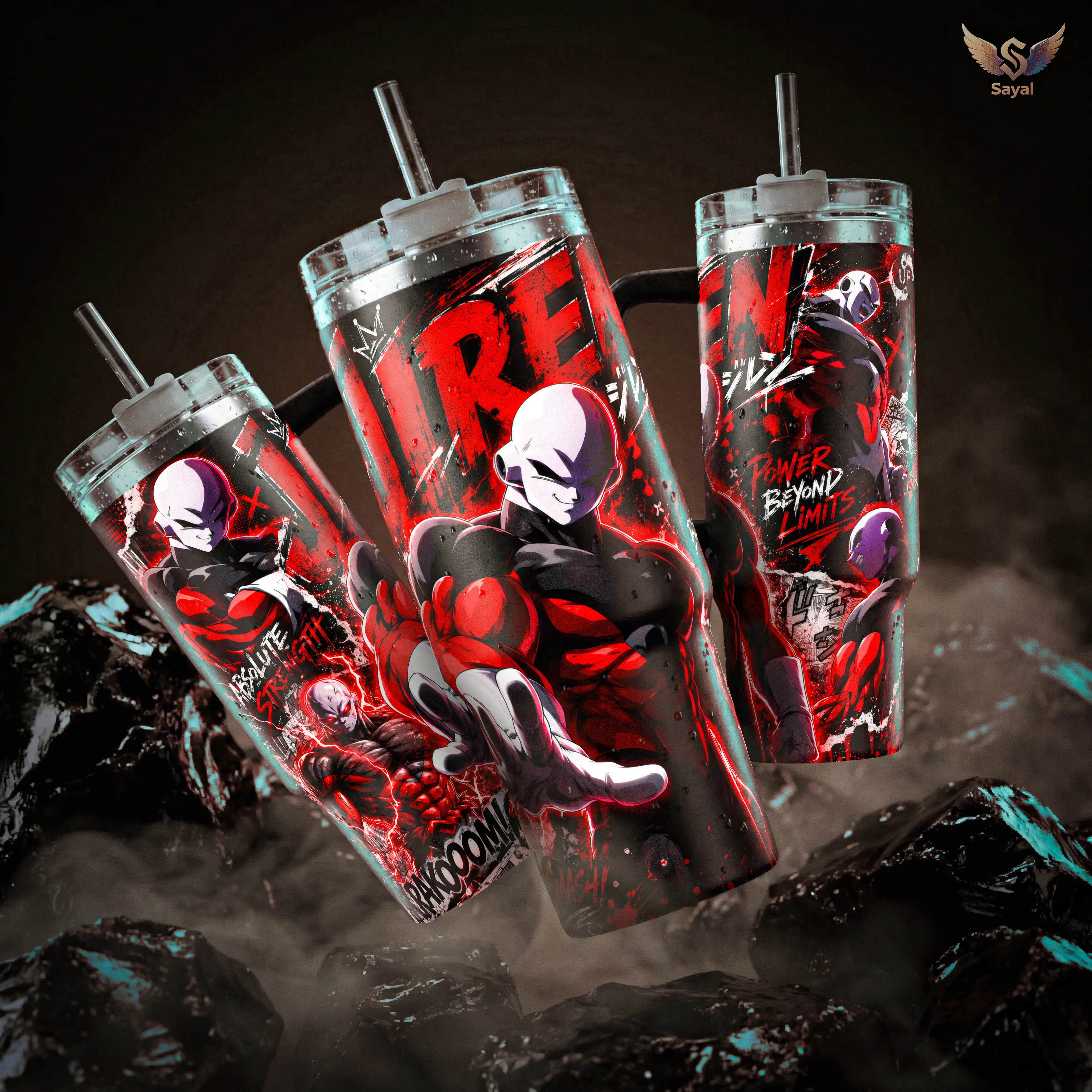 Jiren Power Beyond Limits DB 40 20 oz Insulated Tumbler Stainless Steel Handle Straw Keeps Drinks Hot Cold Red Absolute Strength Anime Merch For Fans Water Bottles Drinkware Mug Portable