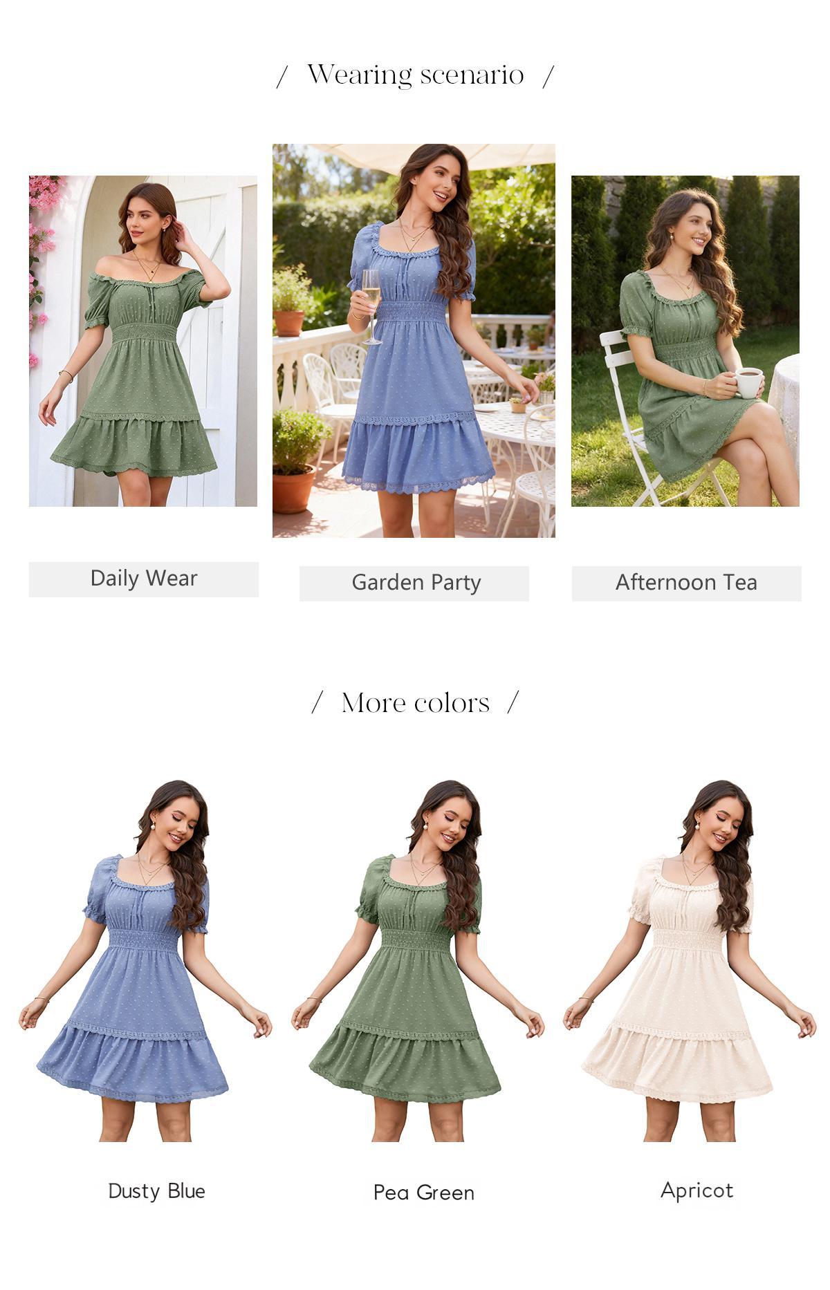 Florboom Women's Summer Boho Swiss Dot Mini Dress – Puff Sleeves, V-Neck, Smocked Waist, A-Line, Side Pockets – Vacation, Party, Daily Wear