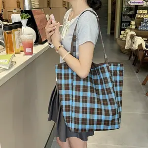 Large Plaid Double-Sided Shoulder Bag – Korean Style Literary Commuter Bag, Versatile College Student Backpack for Class, School, Work & Travel, Spacious, Durable, Stylish Everyday Carry Bag