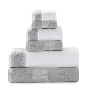 Modern Threads Filgree Jacquard Border 6-Piece Cotton Towel set, Silver