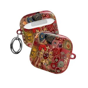 Celestial Sacred Heart AirPod Case – Vintage Collage AirPods 4 Case | Mosaic Art AirPods Cover for AirPods 4 3 Airpods Pro 2 AirPods Pro Gen 3 | Sun & Moon Dark Academia AirPods Pro Case | Luxury Red Aesthetic, Gothic Theme