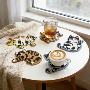 SITAKEYFMHK These cute woven cat coasters are purr-fect for your desk!Adorable crochet design, great for coffee/tea tables and desktop protection🐱☕