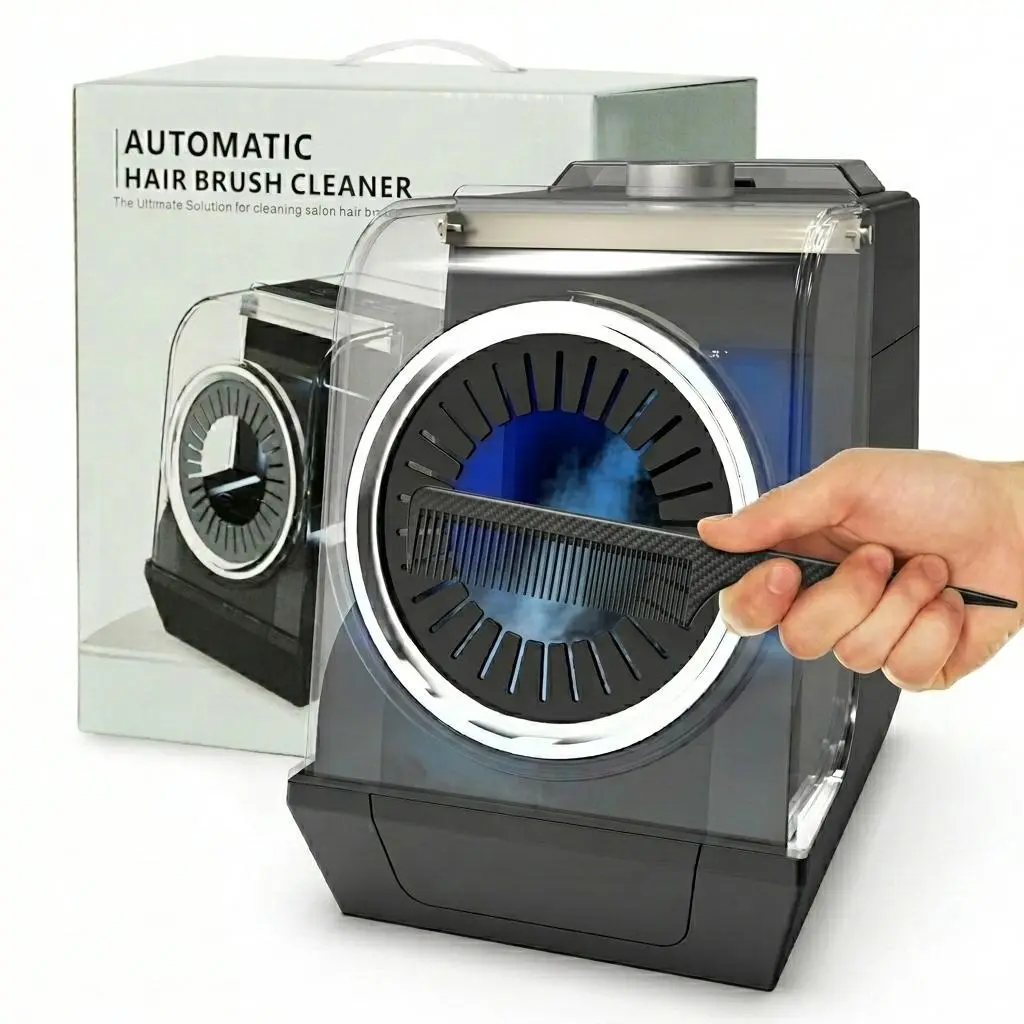 EasyinBeauty Automatic Hair Brush Cleaner, Electric Ultrasonic Mist & Infrared Sensor Cleaning Machine for All Brushes, Professional Salon Hygiene Tool - Black