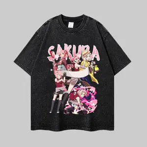 Naruto Sakura Haruno Vintage Washed Graphic T-Shirt, Anime Streetwear Tee