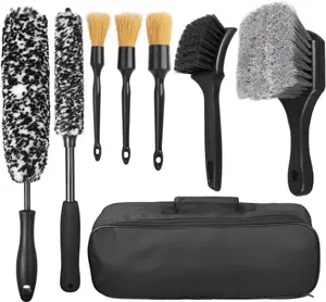 8Pcs Wheel Brush, Tire Brush, Wheel Cleaner Brush Set - 2 Soft Wheel Cleaning Brushes, Detailing Brush & Hard Tire Scrubber, Flexible and Durable Rim Cleaning Brush Kit for Wheels and Tires