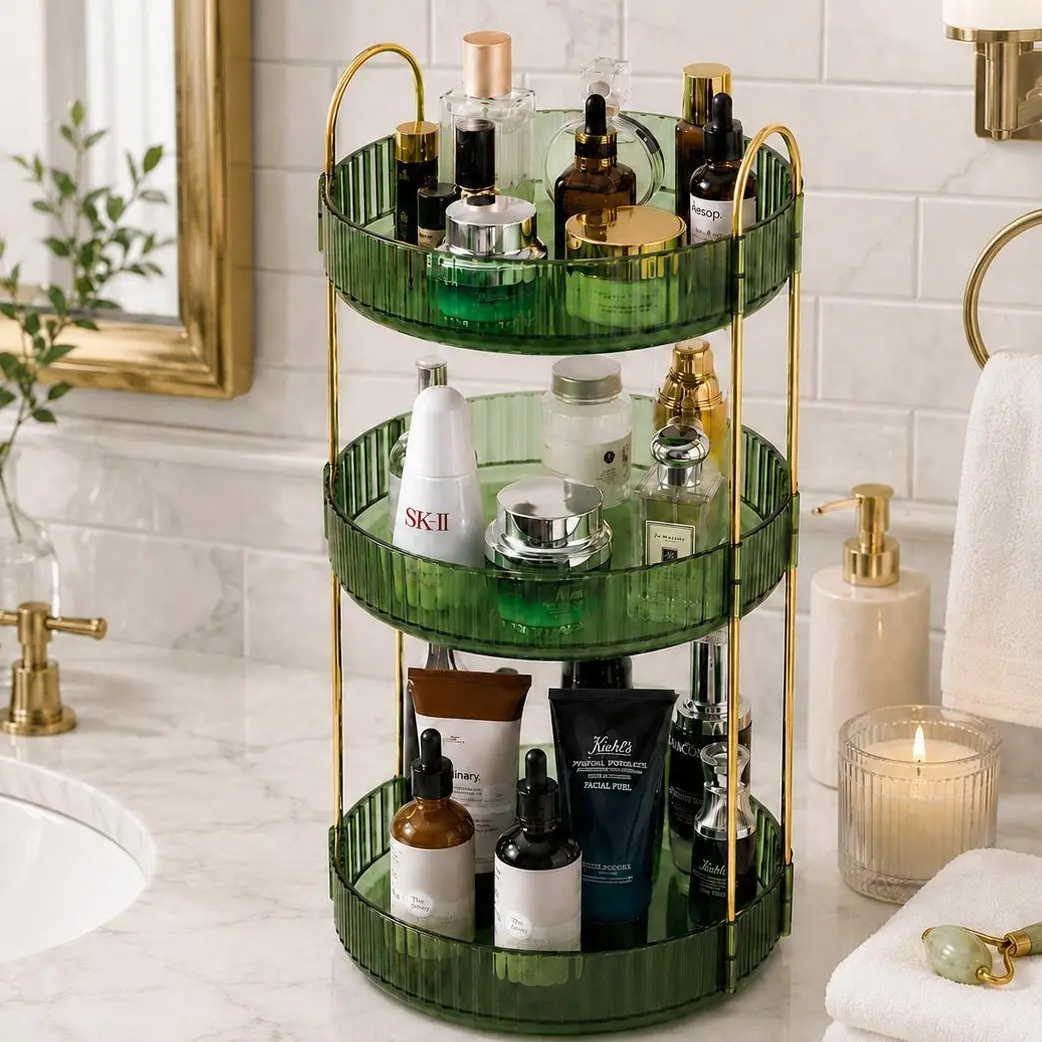 360 Rotating Makeup Organizer for Vanity, Bathroom Counter Organizer,Large Capacity Skincare Perfume Storage,  360 Spinning Cosmetic Dresser Countertop Organizers