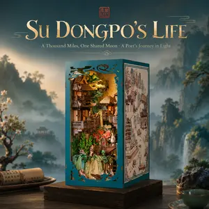 CUTEBEE Su Dongpo's Life 3D Wooden Model Building Set, DIY Assembly Kit with LED Light, Chinese Ancient Town Diorama Miniature House Craft