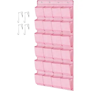 Pink Shoe Organizer Over the Door for Girls Women  Room,Hanging Shoe Rack Organizer for Closet Door,Zapateras Storage Holder with 24 Large Pockets & 4 Sturdy Hooks for Shoes,Slippers
