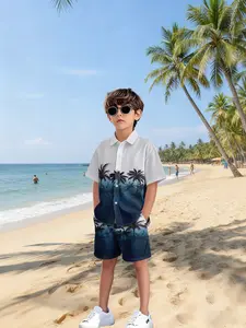 Boys Fashion Rest Set, Children Short Sleeve Shirt Set, Cool Printed Blouse, Graffiti Design, Breathable Fabric, Casual Style, Outfit