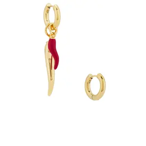 Timeless Pearly Double Chili Earrings in Red & Gold