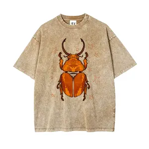 Men's Retro Cotton Round Neck Soft Casual Short-Sleeve Graphic T-Shirt - Unisex Vintage Washed Stretch Fabric, Distressed Colorful, Oversized 5XL Natural Theme Streetwear Top Clothes