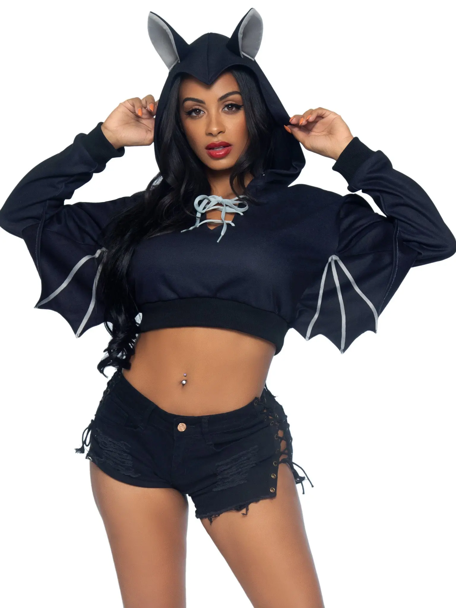 Bat Cropped Hoodie With Wings Halloween Womenswear
