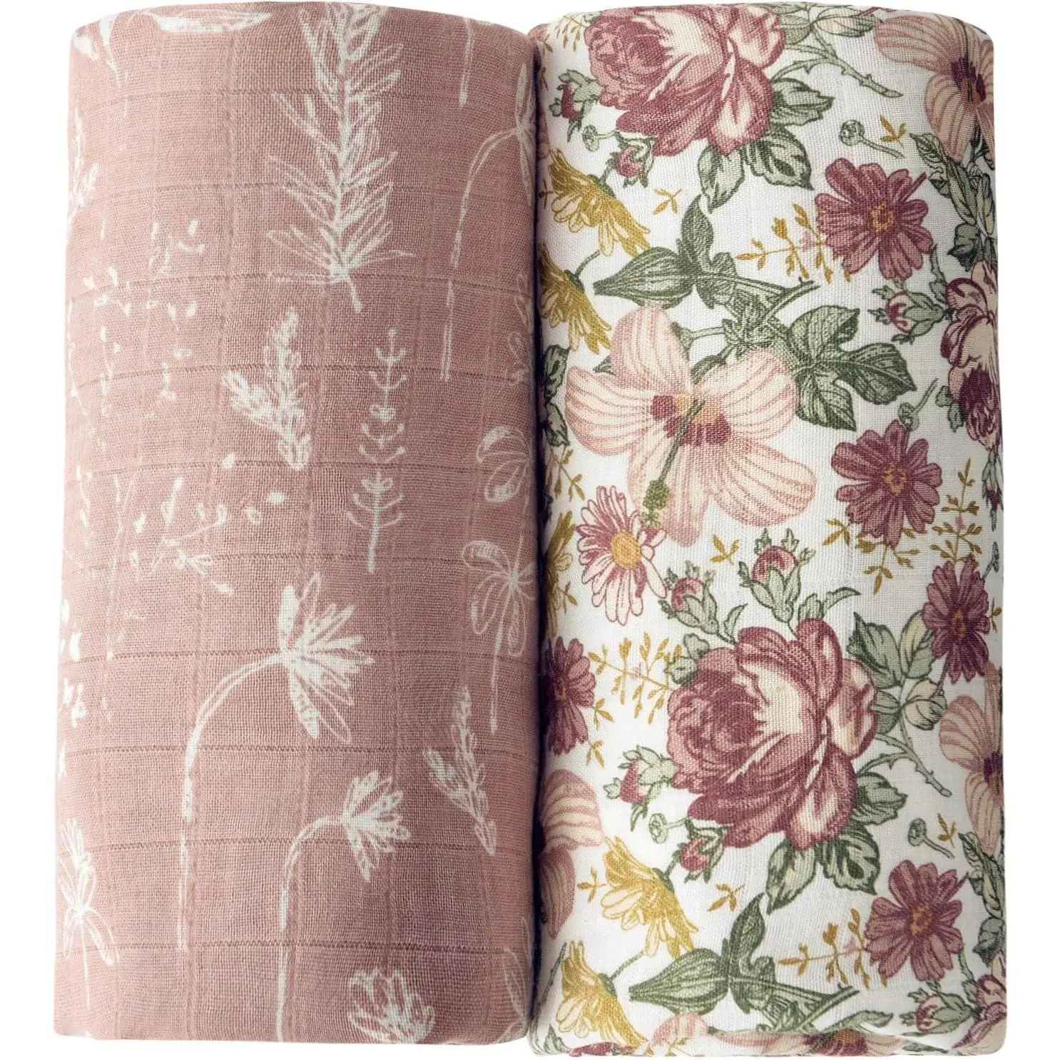 2 Pack Western  Flowers Muslin Swaddle Blankets for  , Receiving Blanket Large 47 x 47 inches, Soft Breathable Muslin  Blanket for (Vintage Floral)