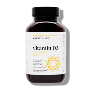 Smarter Nutrition Vegan Vitamin D3 5000 IU + Natural Vitamin K2 1100 mcg in Organic Coconut & Olive Oil - D3 K2 Supplement for Immune & Bone Support - 60 Softgels