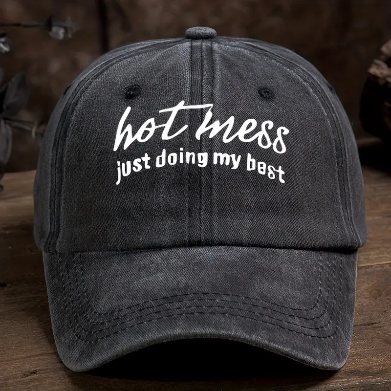 Unisex Vintage Distressed Cotton Dad Cap - Embroidered 'Hot Mess' Funny Quote Baseball Cap for Sports, Outdoor Activities