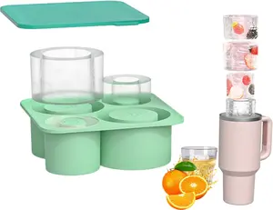 Ice Cube Trays for Tumbler - 4 Pcs Silicone Hollow Cylinder Ice Mold with Lid for Freezer,Ice Drink, Juice, Whiskey, Cocktail,Compatible with Tumblers