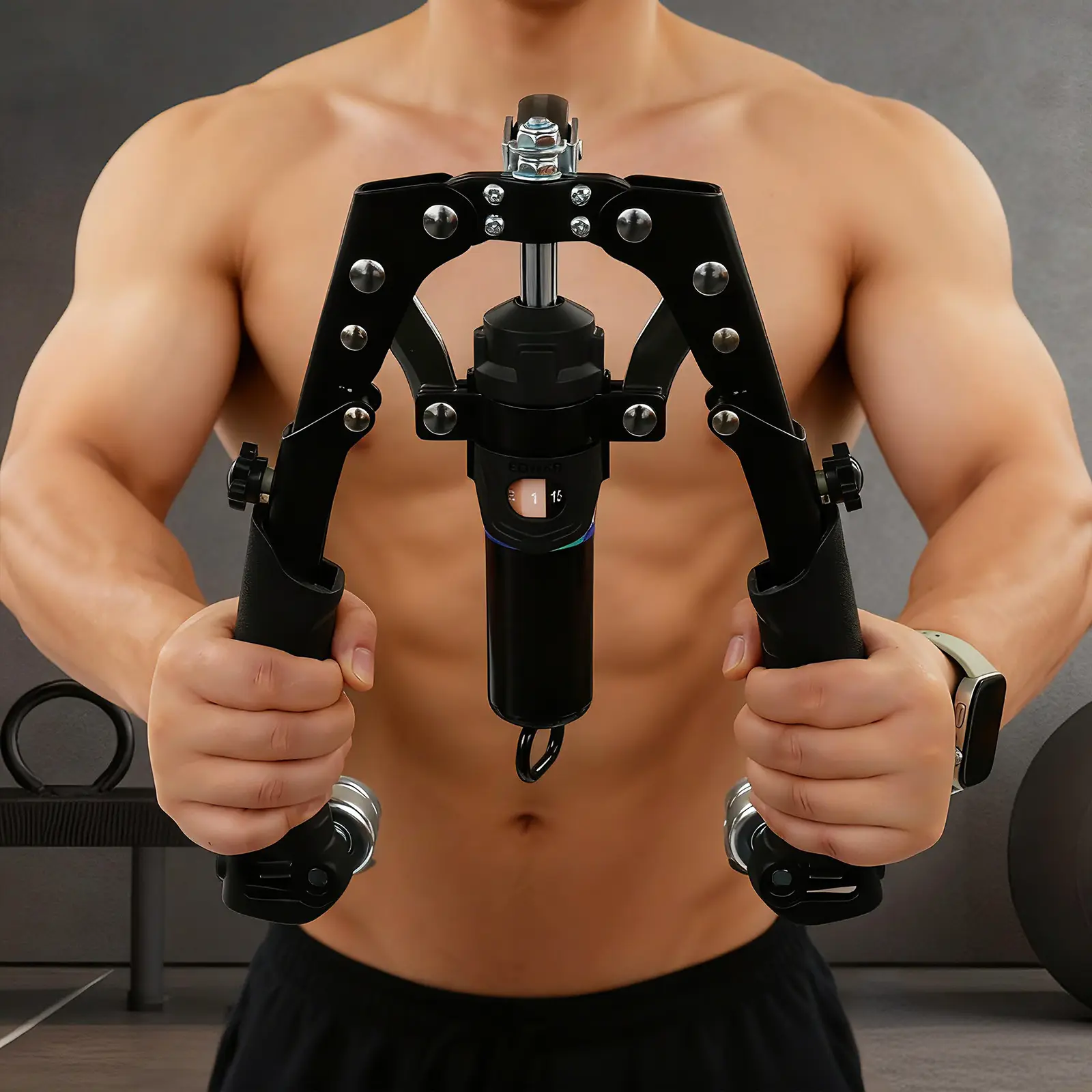 1-25 Level Adjustable Hydraulic Power Twister with 440.9 lbs Max Load Capacity, Carbon Steel Arm Chest Back Muscle Exerciser with Ergonomic Handles & 3 Detachable Wheels, Home Gym Workout Equipment for Men Women