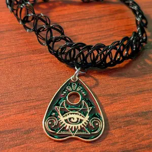 Pastel Raven Goth 90s Tattoo Choker with Planchette Charm (multiple charm designs)