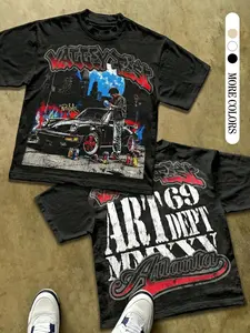 Round Neck Pullover T-Shirt, Y2K Style Vintage Graphic Print Short Sleeve, Casual Fashion Streetwear, Soft Comfortable Fabric