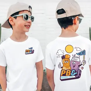 Youth Perfect Pair PB&J Graphic T-Shirt, Cute Cartoon Cotton Summer Tee, Peanut Butter Jelly Graphic Casual Tee