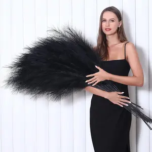 8 count 45 inch Tall Faux Pampas Grass Decor, Large Artificial Black Pompous Grass Bulk, Long  Pompas for Floor Vase Filler, Wedding,  Shower, Home and Boho Decor (Black)