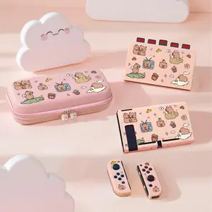 Cute Cartoon Pattern Protective Case Set for Switch, Including Handle Case, Keycap, Storage Bag, Card Stand, Protective Case, Console Accessories