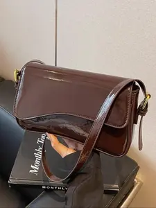 Women's Solid Color Shoulder Bag, Fashionable PU Leather Crossbody Bag for Work & Business, Casual Trendy Versatile High-quality Daily Commuting Bag, Leather Shoulder Bags