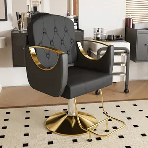 Barber Chair Salon Chair 360 Degrees Rolling Swivel Barber Chairs, Hydraulic Hair Chair, Professional Barber Stylist Chair with Pump, Non-Tilting Hairdressing Chair for Salon Tattoo Spa, Black Gold Stylist Equipment (Single Pack), Black