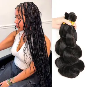 Body Wave Human Braiding Hair for Boho Braids 100g No Weft Virgin Human Hair Bulk Human Hair for Braiding Human Braiding Hair for Boho Braids Body Wave Bulk Human Hair Extensions for Braiding 1 Bundle No Weft Brazilian Virgin Wet and Wavy Natural Color
