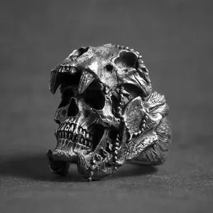 [Angela Skull Ring] Flame skull punk style versatile fashion personality creative ring design matching jewelry gift