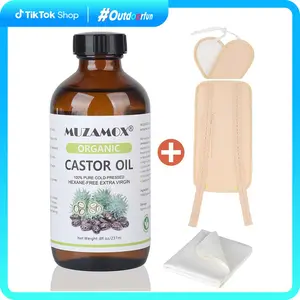 MUZAMOX 4 in 1 Castor Oil Pack Kit, Castor Oil Organic Cold Pressed Unrefined Glass Bottle (8fl.oz/237ml), Castor Oil Pack Wrap and Castor Oil Packs for Overall Wellness Jojoba oil Body Oil