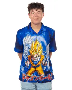 Dragon Ball Z T-Shirt Men's Power Up Goku Button Up Short Sleeve Top