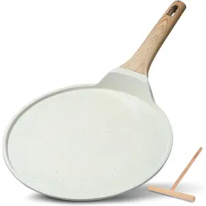 11 Inch Crepe Pan with Spreader, Nonstick Ceramic Flat Skillet Dosa Tawa Comales Para Tortillas Pancake Pan, PTFE & PFOA Free, White
