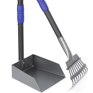 Pooper Scooper, Long Handle Dog Pooper Scooper for Medium Small Dogs Heavy Duty, Pet Supplies Stainless Metal Tray and Rake Set, Use on Grass, Dirt or Gravel