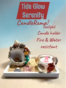 Tide Glow Serenity Mermaid Cove Tealight Holder Handcrafted Beach Diorama Fire & Water Resistant Coastal Decor