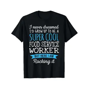 Funny Food Service Worker T-Shirt - Black Funny Waiter Waitress Gift with "Super Cool Food Service Worker" Saying, Bold Blue Text - Casual Crewneck Tee for Servers, Hosts/Hostesses - Appreciation Present for Restaurant Staff, Dad, Mom, Friends - Machine W