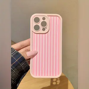 White Powder Stripes Pink Frosted All-Inclusive Anti-Drop Shock-Absorbing Protective Mobile Phone Case Suitable for Iphone 16Promax//16Plus/16/16Pro/15Promax/15Pro/15Plus/15/14/14Plus/14Pro/14Promax/13/13Pro/13Promax/12/12Pro/12Promax/11/11Pro/11Pro Max