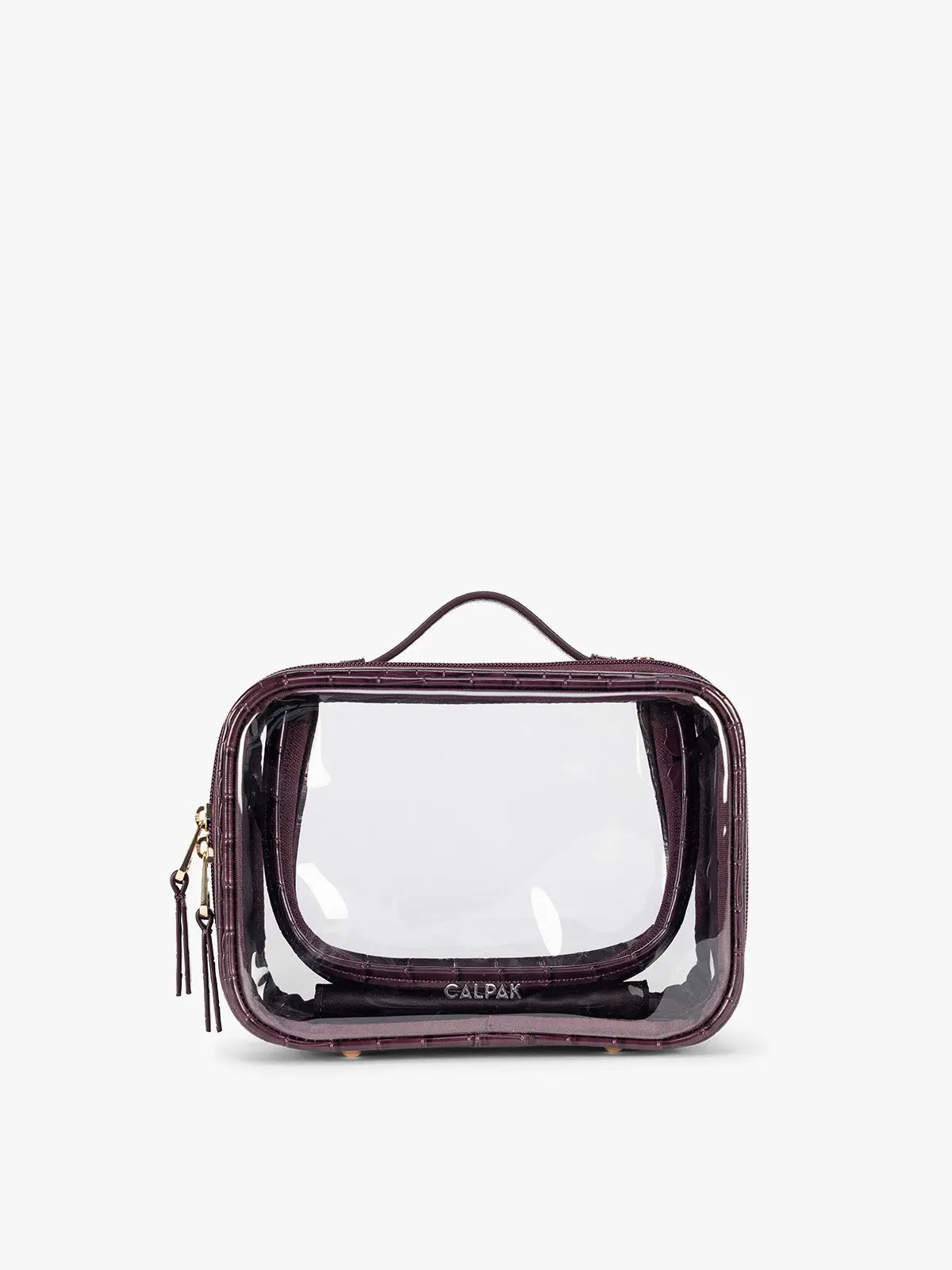 Small Clear Cosmetics Case in Croc-Embossed