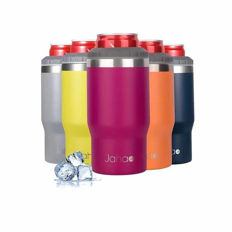 4-in-1 Can Cooler, Stainless Steel Double-Wall Vacuum Insulated Beer Cooler/Can Holder/Slim Can Coolers for 12oz Cans, Slim Cans And Beer Bottles, Or As A 14oz Coffee Mug