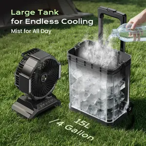 4 Gal Large Misting Bucket Fan Portable, 40000mAh Rechargeable Mister Fan with Retractable Handle, Remote Control, Oscillating Camping Fan for Patio/Beach/Fishing/Golf/Travel Essentials