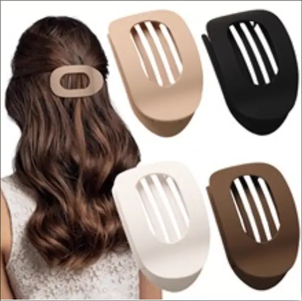 Solid Color Hair Clip, 4pcs Oval Acrylic Hair Clips Set for Women, No Trace Flat Large Hair Clip, Elegant Minimalist Frosted Solid Color Hair Clips fo
