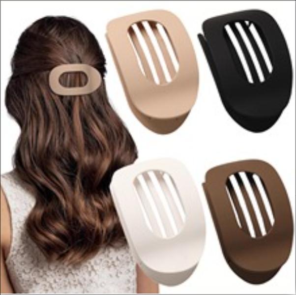 Solid Color Hair Clip Set of 4 - Oval Acrylic Clips for Women - No Trace Flat Large Clips - Elegant Minimalist Frosted Colors - Perfect for Daily Wear & Gifts