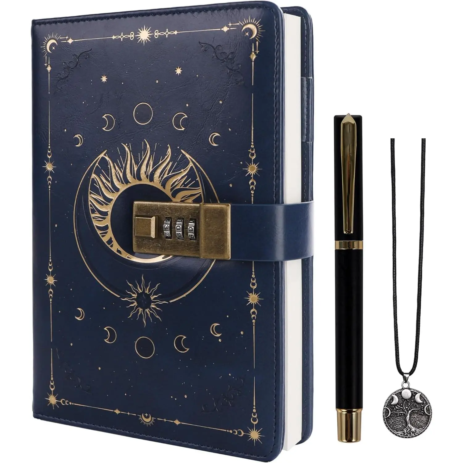 Diary with Lock,  Sun Journal with Lock for Women Men, A5 Refillable Notebook with Lock for Writing, 224 Numbered Pages