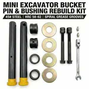 15 Pcs/Set Mini Excavator Bucket Rebuild Kit, 25mm 30mm 35mm, 45# Steel Hrc 58-62, 8-Figure Grease Groove, Includes Pins, Bushings, Bolts, Wrench