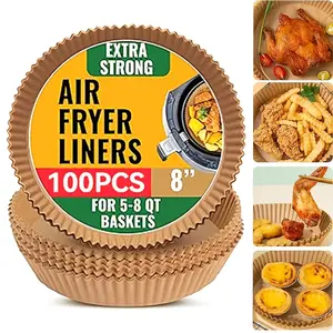 Air fryer paper, 100/50 non-stick liners, 7.48 inches (approx. 19cm) disposable air fryer liners, round liners suitable for 5-8 gallon (approx. 20.3L) air fryers, ovens, and microwave baking.