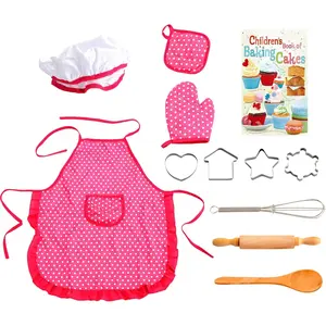 Toddler Cooking Apron for Girls, Cooking and Baking Set for Little Girls, Toddler Chef Outfit Chef Costume Kids Chef Hat and Apron 3-5 Pretend Play