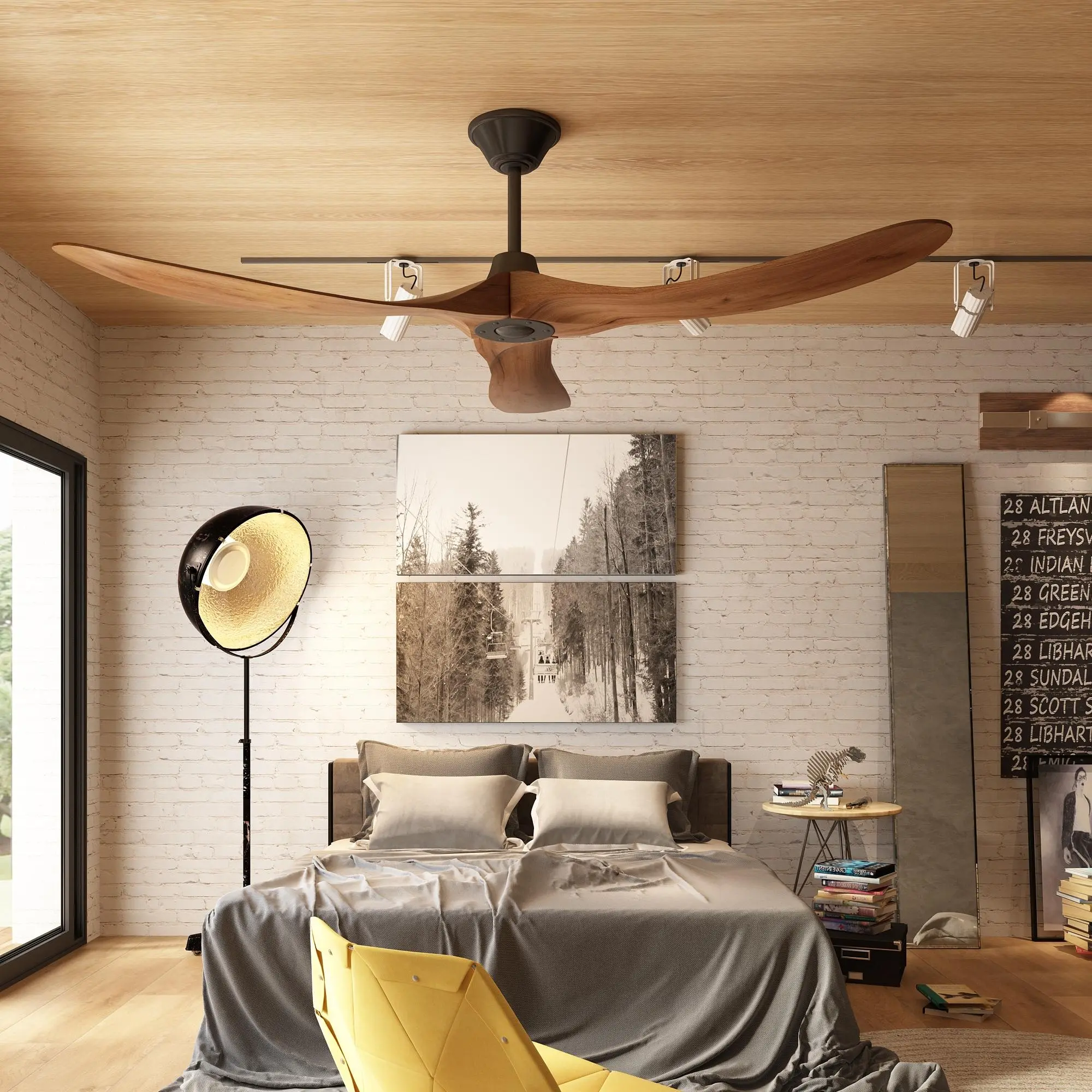 FUFU&GAGA 60" Walnut Wood Ceiling Fan with 3-Blades, Elegant Lighting, and Remote Control, Adjustable Lighting