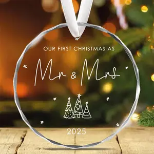 Mr and Mrs Christmas Ornament, Our First Christmas Married as Mr and Mrs Ornament, Christmas Home Decor, Christmas Tree Decoration Glass Ornament, Anniversary Wedding Gifts, Romantic Couple Gifts for Men, Women, Mr and Mrs Gifts, with Gift Box